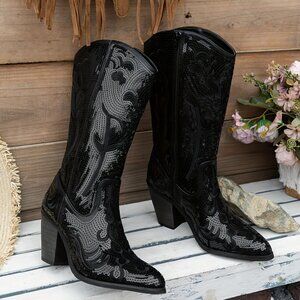 Gorgeous Black Sequin Cowboy Cowgirl Western Boots Stampede Festival